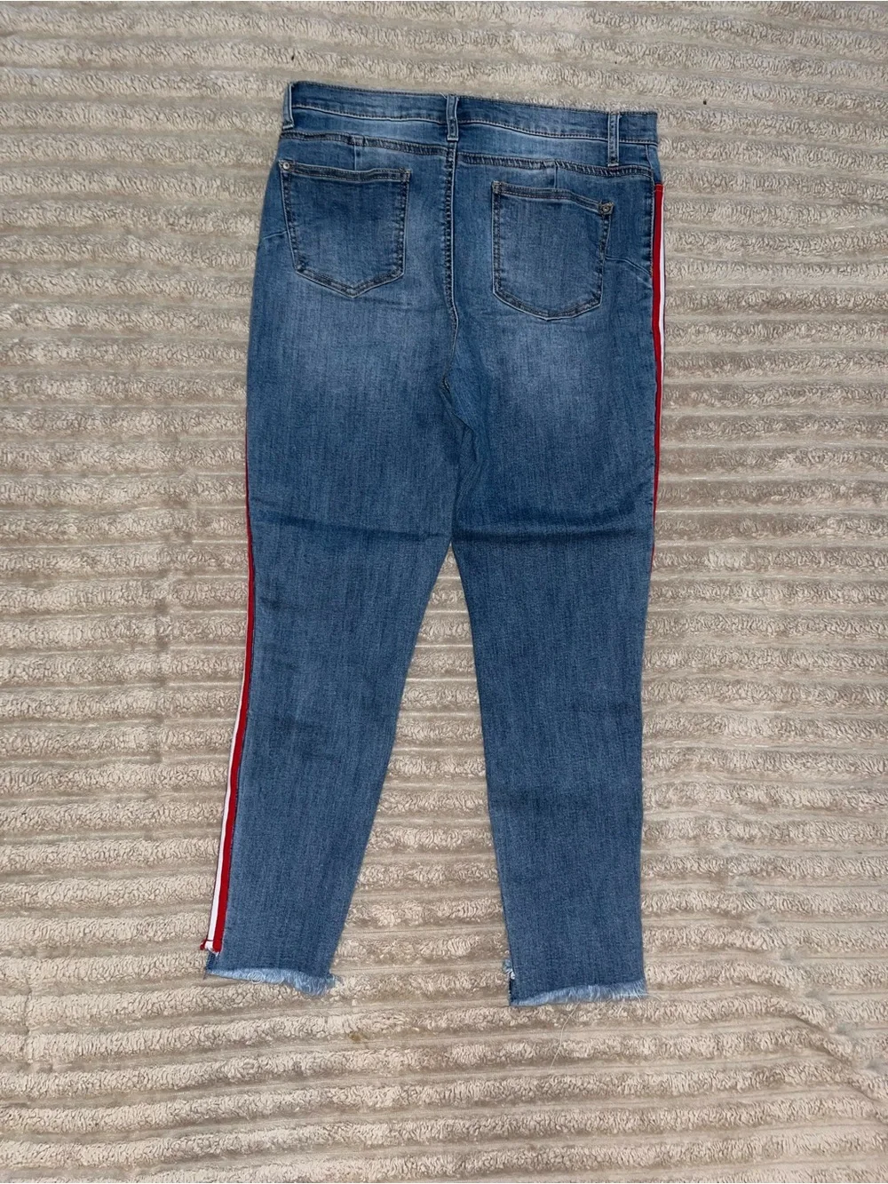 NOBO Mid-Blue Skinny Jeans with Red and White Side Stripes